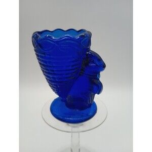 Vintage Glass Cobalt Blue Bunny With Basket Egg Holder Toothpick Holder Votive